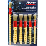 Kit 06 Pincéis Para Detalhamento Automotivo Roma Pincel