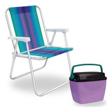 Caixa Termica Roxa Cooler Pequeno 6 L + Cadeira De Praia