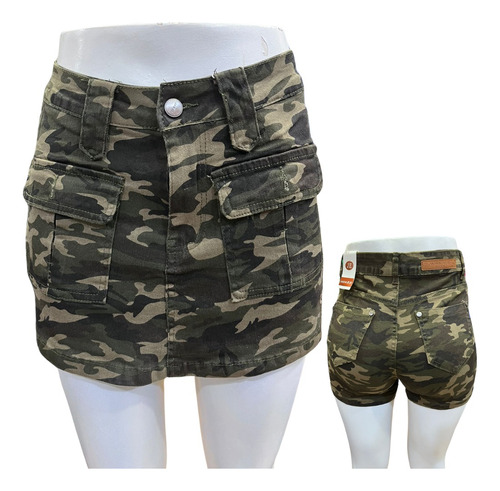 Falda Short Jeans Militar , Moda Colombiana Push Up 