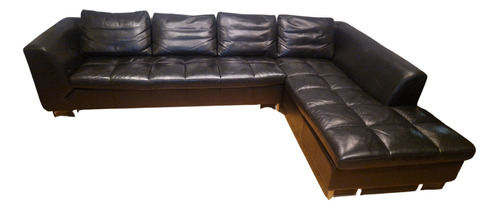 Sofá Cuero Negro Con Chaise Longue