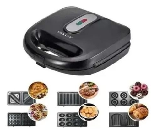 Maquina 6 En 1 - Waflera Sandwichera Grill Donas Color Negro