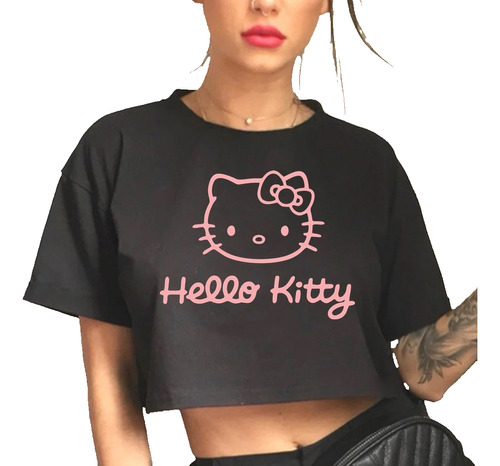 Remera Pupera Corta Lisa Mujer Hello Kitty Kawaii Oversized