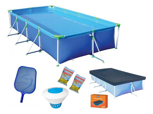 Piscina Retangular 6200l +capa+flutuador+cloro+peneira