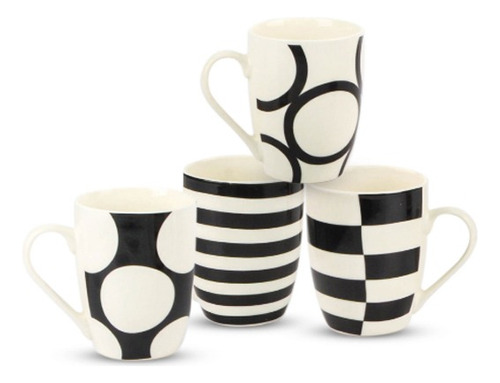 4 Tazas Jarro Mug Porcelana 350ml Cafe Rayas Circulos Oferta