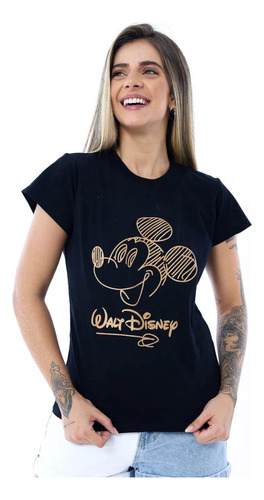 T-shirt Baby Look Feminina - Estampa  Mickey Dourado Disney 