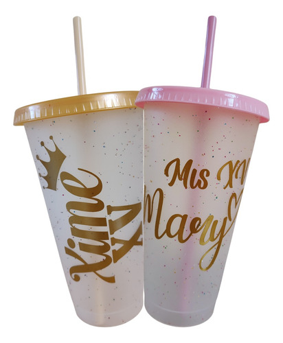 30 Vaso Reusable Personalizado Con Popote, 24 Oz Gliter