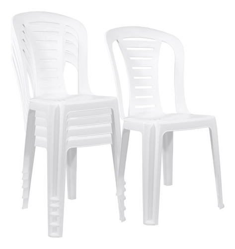 Silla Plástica X 6 Apilable Reforzada Blanco Reina Quality