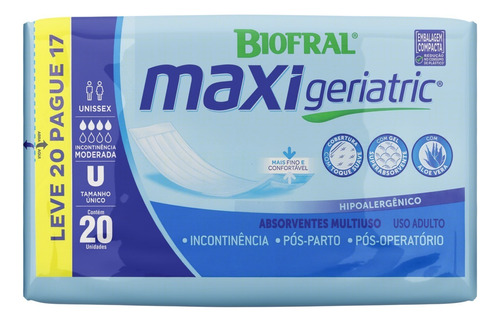 Absorvente Pós-parto/pós-operatório Biofral Maxi Geriatric Pacote Leve 20 Pague 17 Unidades