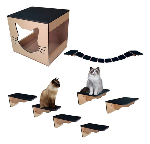 Playground Gato 8 Pcs Mdf Fixado Parede 100% Montado Oferta