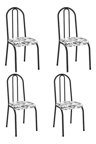 Jogo 4 Cadeiras Mila Preta Com Assento Estofado Preto Floral