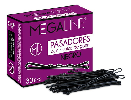 Pasadores Para Cabello Negros Caja Con 30 Pzs Goma Puntas