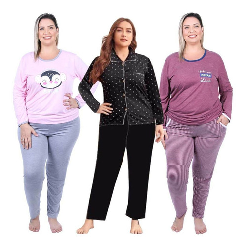 Kit 3 Pijamas Plus Size (g1 Ao G4)