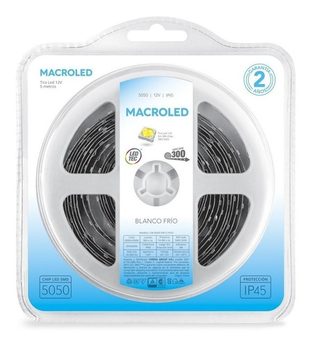 Tira Led Macroled B300-fw12 5050 Blanca Fría 12v Ip45