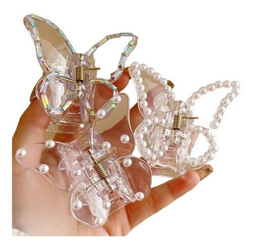 3 Pinzas/clawclips Mariposa C/ Perla Cabello Fairybae H031