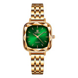 Relojes Cuadrados De Acero Inoxidable Seno Para Mujer Color De La Correa Rosé/green