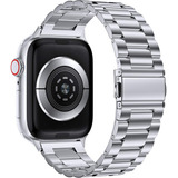 Pulseira De Aço Inoxidavel Compativel Com Apple Watch Ultra 1 E 2 49mm Iwatch Series 9 8 7 6 5 4 3 2 1 Se 42mm 44mm 45mm - Cor Prata