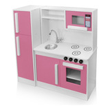 Mini Cozinha Infantil Completa Para Crianças Mdf Rosa/branco