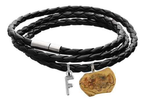 Pulsera Fósil Pez Brazalete Dije Paleontólogo Letra Inicial