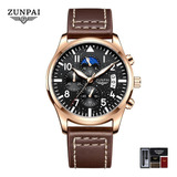 Reloj Zunpai Hombre Original Impermeable Moda Casual Cuero