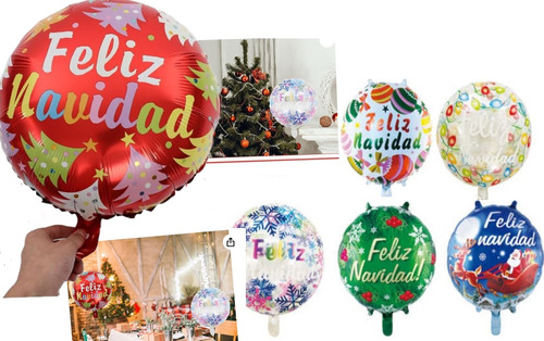 Set Completo Globos Navidad Surtidos 12 Pcs 45 Cms Metalicos