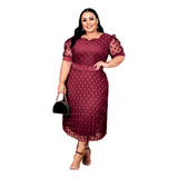 Vestido Plus Size Moda Evangelica Tule Cinto Tamanhos G2 G3