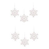 Kit 6 Flocos De Neve Com Glitter Pendente Árvore Natal