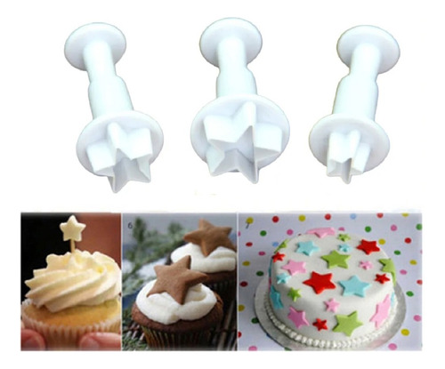 Cortador Fondant Galleta Expulsor Ejector Mini Estrella 3pz