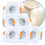 Kit C/6 Spots Led Embutir Quadrado 5w Branco Frio Hoster