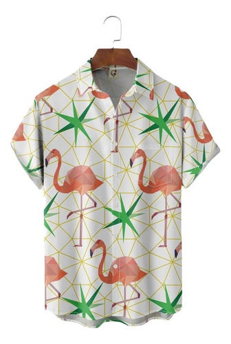 Hjb Camisa Hawaiana Unisex De Color Blanco Flamenco, Camisa