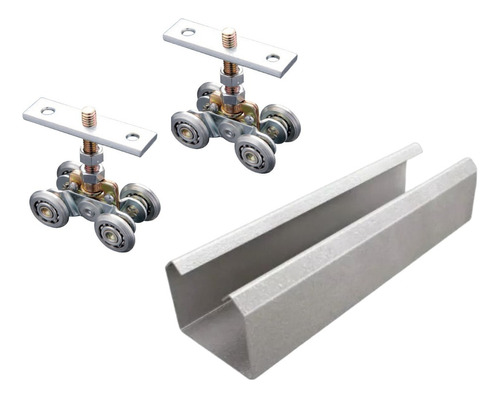 Riel U Puerta Corrediza + Rodachinas P-814 Metálica 4 Ruedas