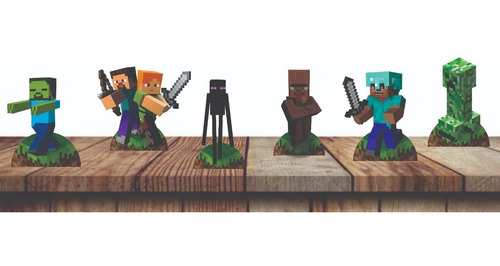 Kit Festa Minecraft 6 Displays De Mesa Bonecos Decorativos