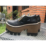 Botas Negras Cuerina Plataforma De Madera Talle 36