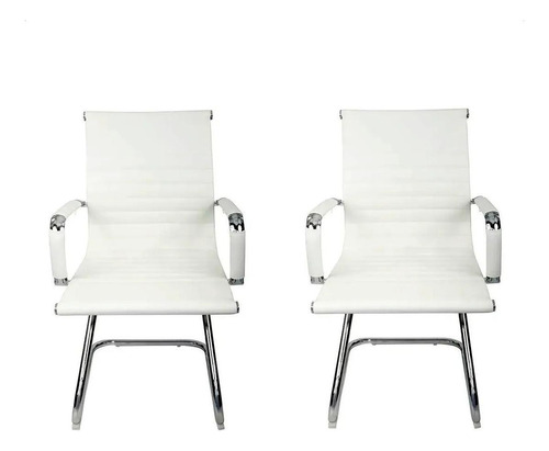 Cadeira De Escritório Tutto Home Interlocutor Baixa Charles Eames Esteirinha  Branca Com Estofado De Pu X 2 Unidades