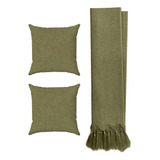 Kit 2 Capas Almofadas 45x45 Sofá Cama Linho Verde M. + Manta