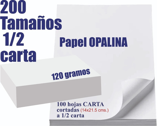 Papel Opalina Blanca Media Carta 120 Grs. 200 Tamaños      