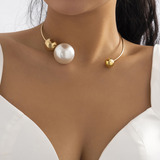 Elegant Goth Big White Imitation Pearl Choker Necklace