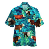 Camisa Hawaiana Hereford Cattle Lover Turquesa Tropical T548