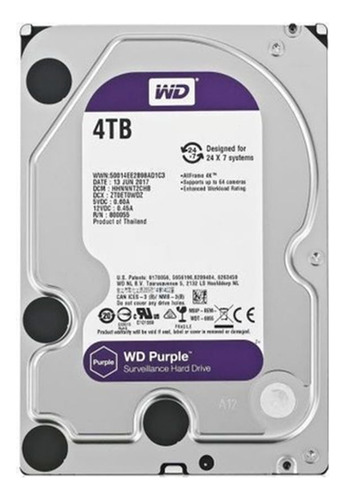 Hd Interno 4tb Western Digital Purple Sata 3 256mb Wd43purz