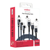 Pack 3 Cables Usb-c 1.2m, 1.8m, 3m, Ángulo 90, Nylon