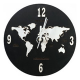 Reloj De Pared De Madera Analógico Diseño Mapa Mundi 30x30