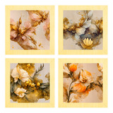 Quadros Decorativos Flores Rosê Gold 20x20 Kit 4 Sala Quarto