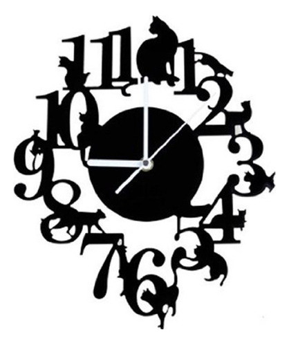 Reloj De Pared Con Gancho De Gato Negro, Reloj De Pared  [u]