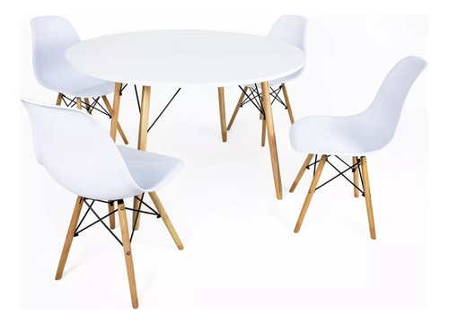 Conjunto Mesa Eiffel Redonda 100cm +4 Cadeiras Eames Wood 
