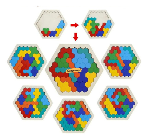 Puzzle Tetris De Madera Hexagonal Didáctico Ingenio