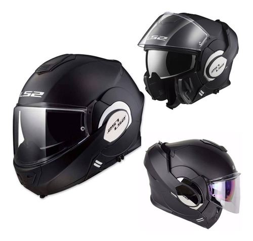 Casco Ls2 Valiant Abatible Moto Visor Interno Negro 2019