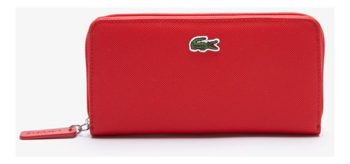 Billetera Lacoste Nf2900po Cierre Con Cremallera Para Mujer Color Rojo Diseño De La Tela Liso