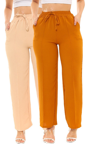 Kit 2 Calça Pantalona Feminina Chic Tecido Premium + 6 Cores