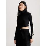 Polera Ls Elastic Crop Negro Calvin Klein