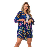 Conjuntos Femininos 2 Peças Short E Blusa Tipo Kimono Cores