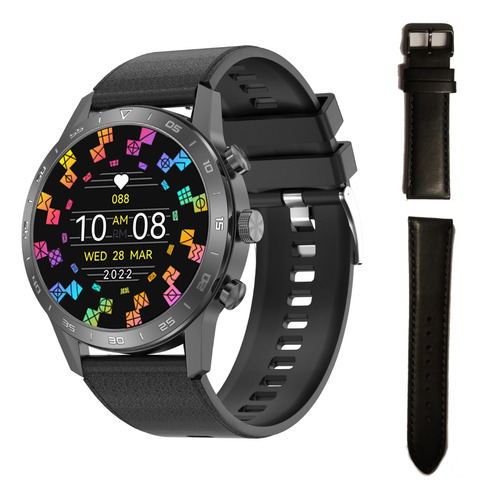 Reloj Smartwatch Dt70+ 2023 Elegante Hombre Cuero Negro Fino